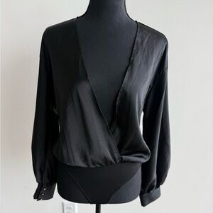 Black Satin Wrap Bodysuit